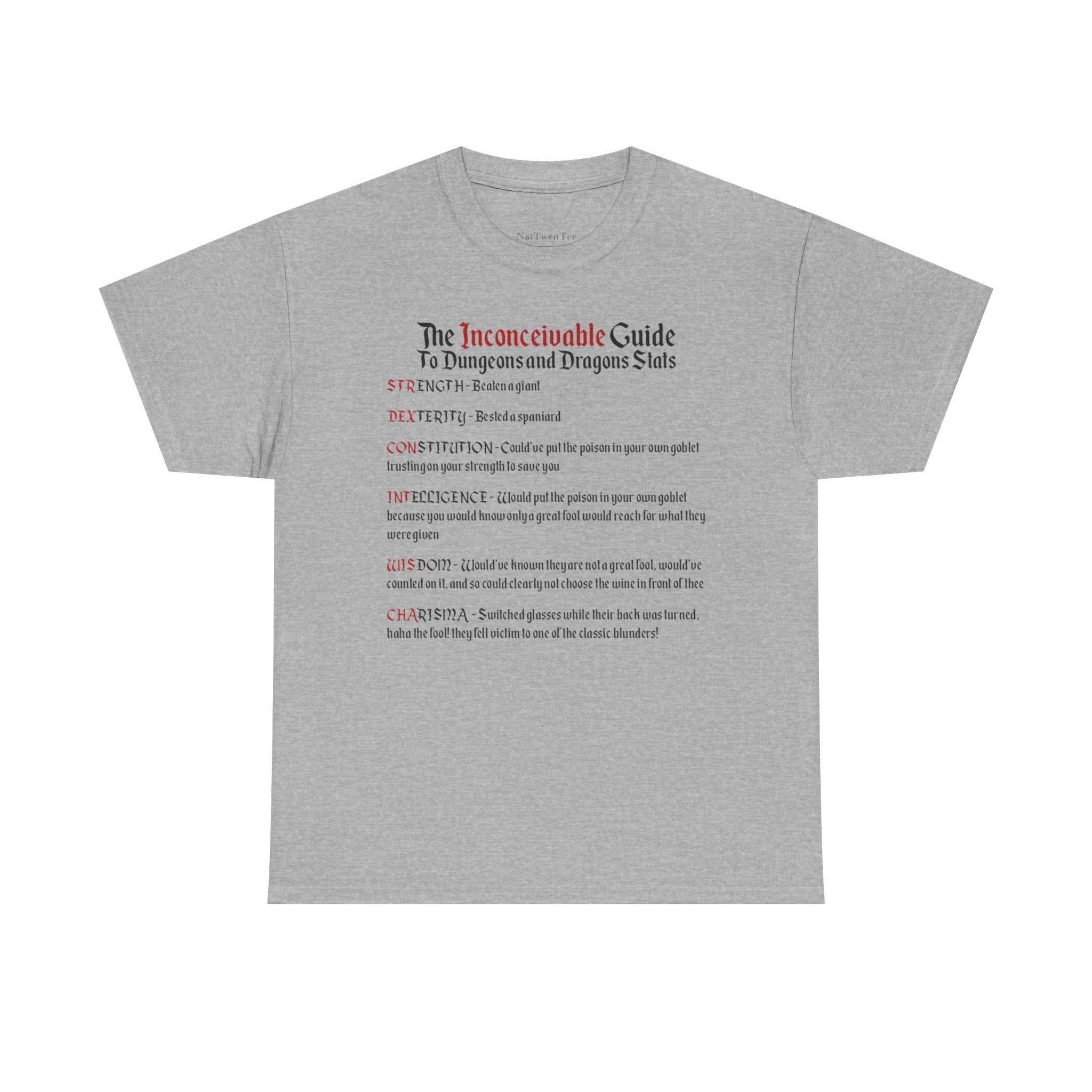 The Inconceivable Guide to D&D stats | Unisex Heavy Cotton Tee